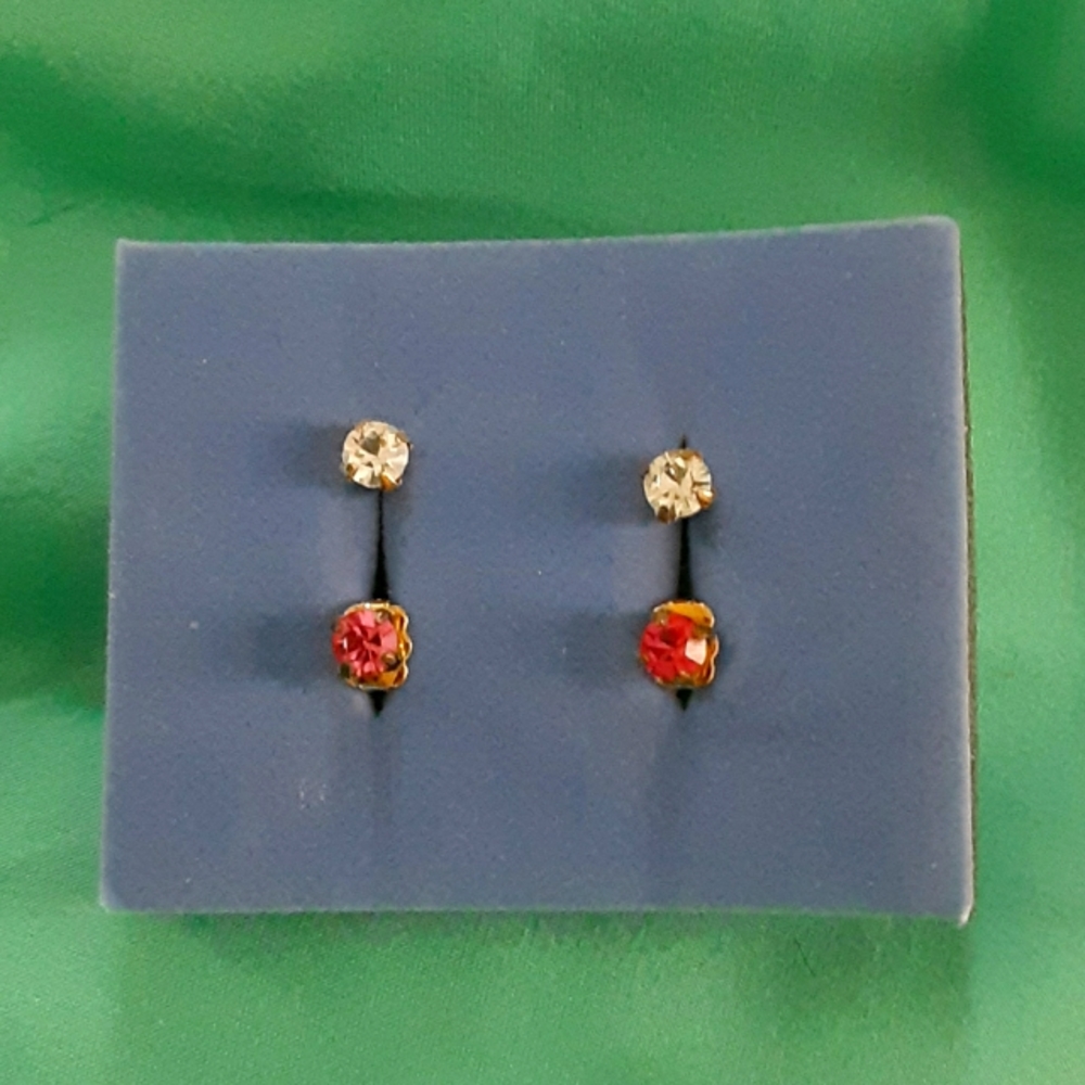 Crystal stud earrings - Pink and White